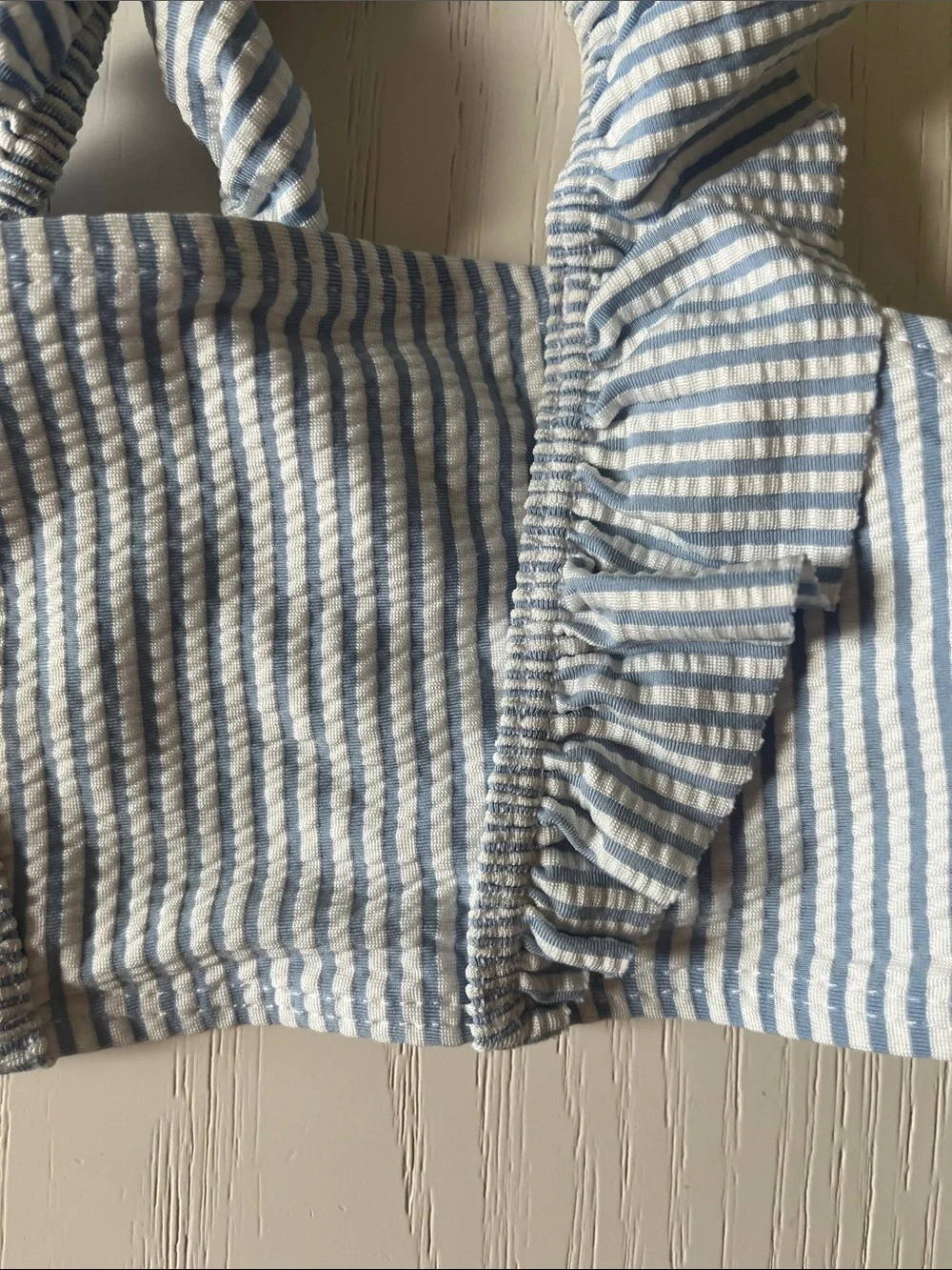 H&M Light Blue and White Striped Ruffle Kids Bikini